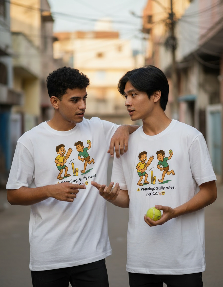 Gully Cricket Rules Tee – “Warning: Not ICC” Unisex Oversized T-Shirt